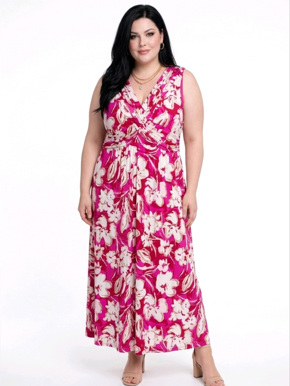 Vince Camuto Pink Multi Floral Tropical Printed ITY Maxi Dress Size 18W